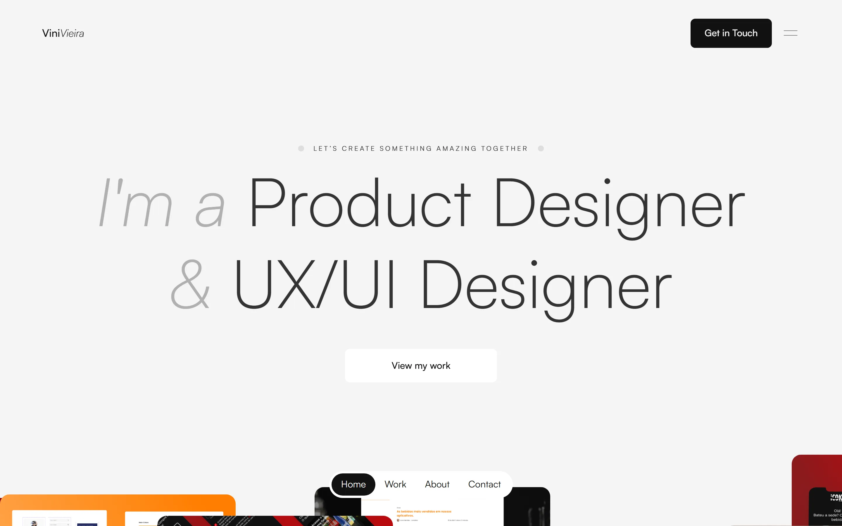 The old portfolio home page on Webflow: the title “I’m a Product Designer & UX/UI Designer” in thin gray type and a “View my work” button
