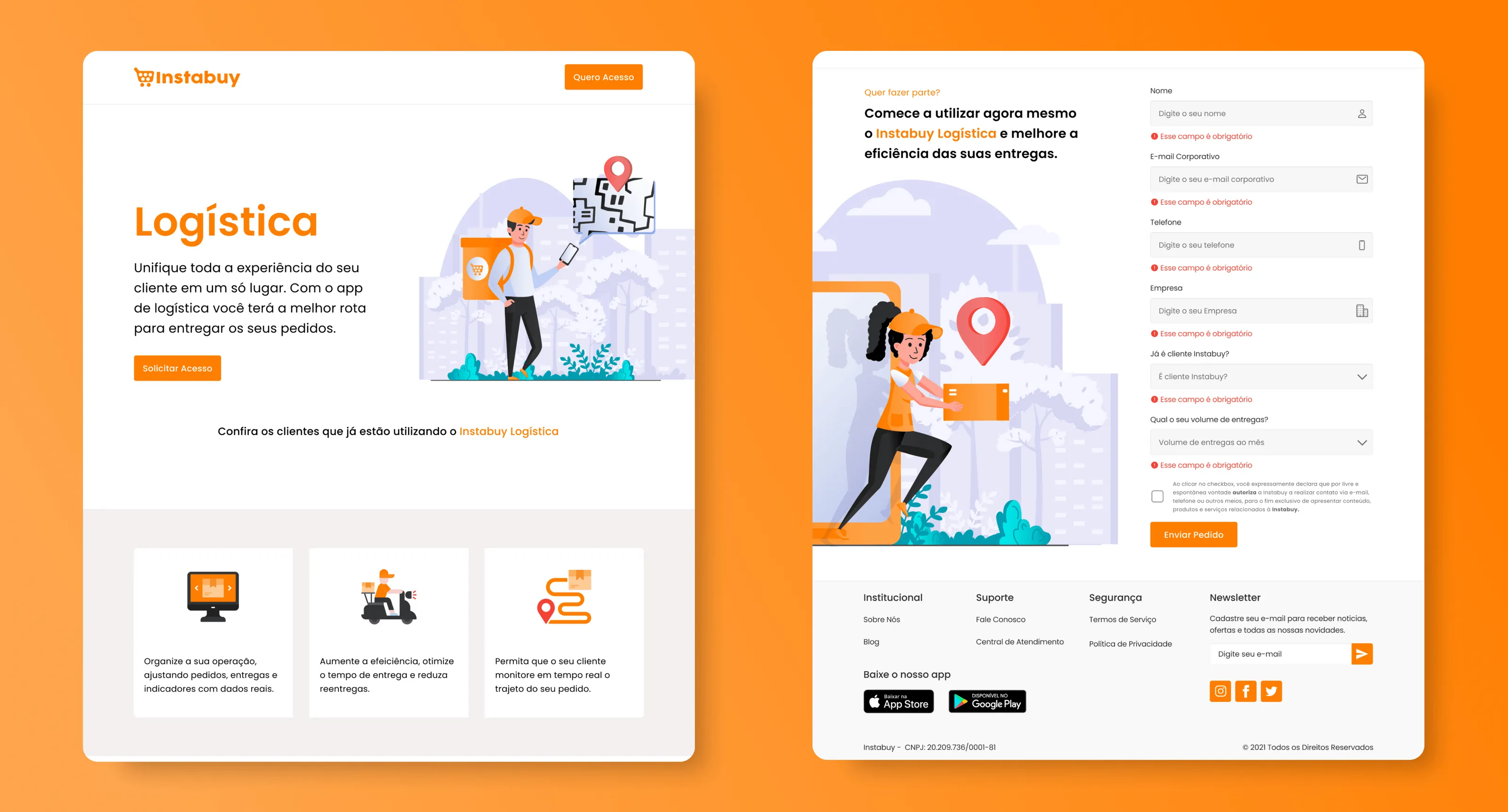 Versões desktop e mobile da landing page da Instabuy Logística